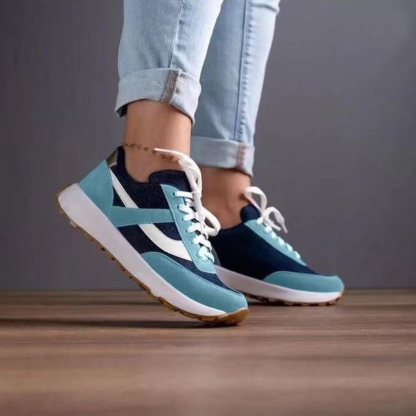 Spliced lace-up flat low casual sports shoes_vogvips.com