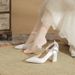 French Style Satin Single Shoes For Women, Daily Wearable White Bridesmaid Bride Matching Wedding Dress Shoes, Chunky_vogvips.com