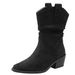 Cowhide Version~ Zhao Lusi Same Style Pointed Toe Pile Short High Heel Western Knight V-Mouth Mid-Calf Boots_vogvips.com