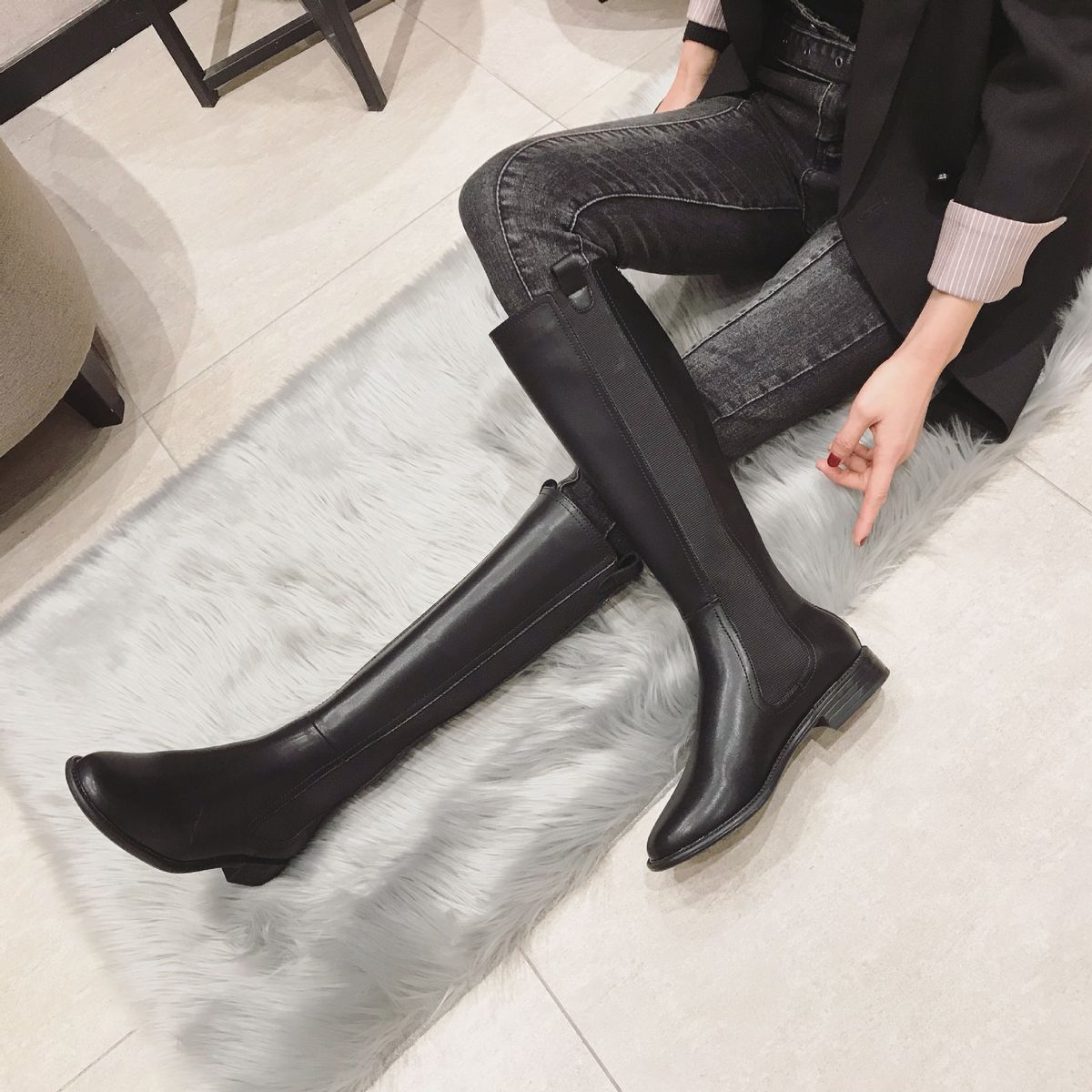 Women's Shoes Knee High Boots Chunky Heel Round Toe Slip On Riding Boots Winter Fall Spring Casual Comfortable Waterproof Faux Leather Boots_vogvips.com