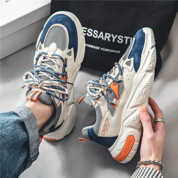 Men's Sports New Mesh Autumn Casual Style Athleisure Versatile Heightened Running Trend Clunky Shoes Beige Free Shipping_vogvips.com