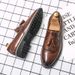 Euro Step Brogue Casual Loafers For Men Korean Style Trendy British Formal Black Leather Slip-On Lazy Shoes_vogvips.com