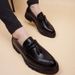 Business Casual Leather Shoes For Men Thick Sole Height Increasing Trendy Korean Style Brogue High Heels With Tassels_vogvips.com