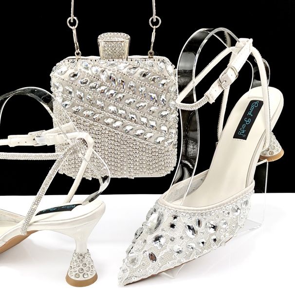 Sexy Women's Shoe Bag Set Lace Mesh Fabric Ankle Strap Fringe Rhinestone Decoration Fashion Accessory_vogvips.com