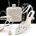 Fashion sexy women's shoe bag set lace mesh fabric ankle strap fringe rhinestone decoration_vogvips.com