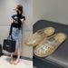 Fashionable And Versatile Solid Color Simple Transparent Crystal Summer Sandals For Girls, Hollow Flat-soled Outdoor_vogvips.com
