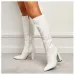 Sexy Pointed Toe Side Long Zipper Knight Boots Fashion Soft Leather Knee High Women Boot Square High Heeledclub Dance_vogvips.com