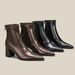 Autumn Winter Chunky Heel Mid-Calf Slim Boots Women, Slimming Back Zipper Black Pointed Toe Low-Cut Leather Boots, High_vogvips.com