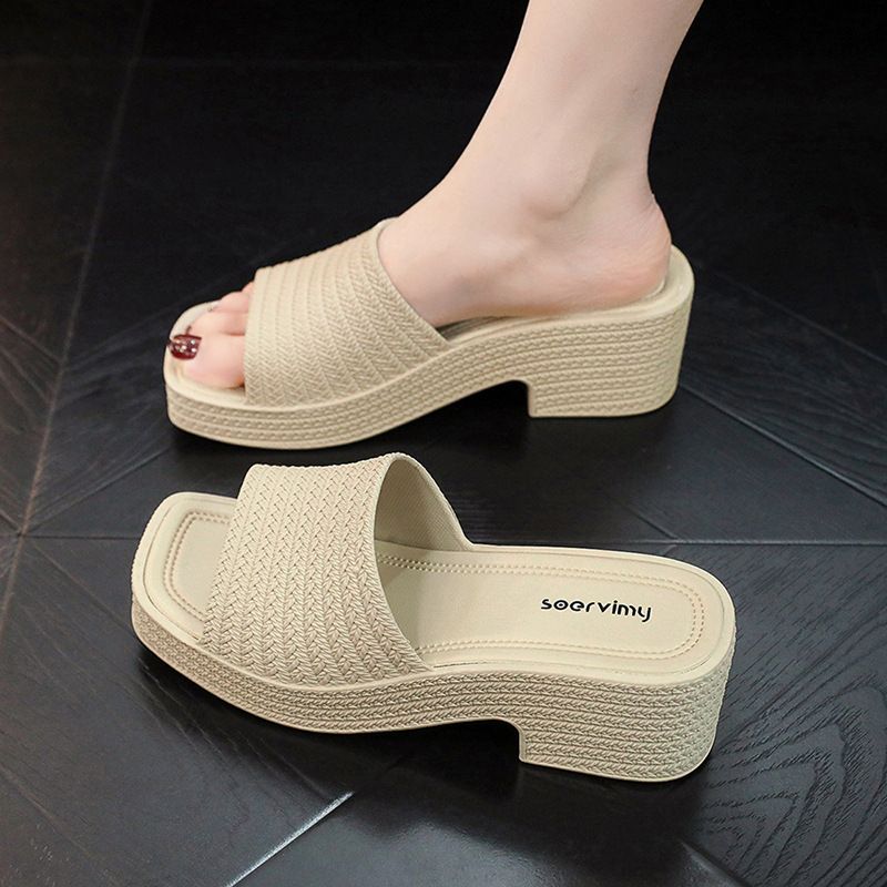 Women’s Shoes Thick Soled High Heeled Outdoor Wear Summer Wedge Heeled Heightened Beach Non Slip Sandals For Women Home Indoor Platform Slippers_vogvips.com