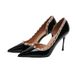 Sexy And Alluring Black High-heeled Shoes Women, 2024 New Model, Elegant Pointed Toe, Shallow Cut, Side Cut-out, Studded_vogvips.com