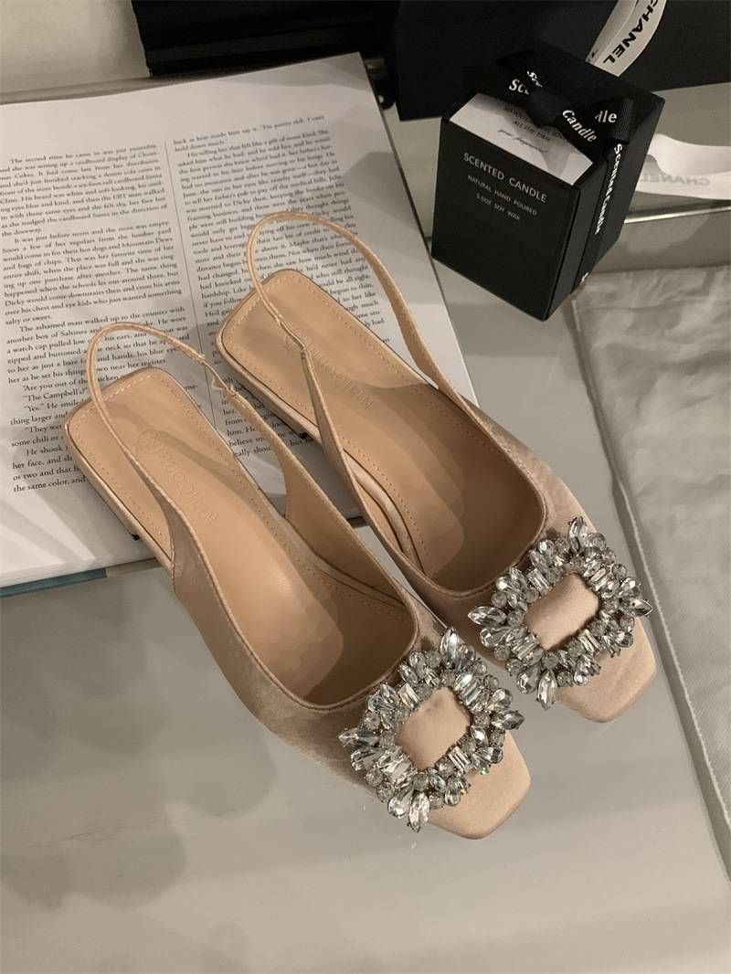 Rhinestone Sandals Mary Jane Shallow Mouth Comfort Shoes Woman Summer Heels Med Pointed Girls High Retro Medium Fashion Shoes_vogvips.com