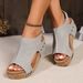 Plus Size New Women's Wedge Heel Peep-toe Chunky Platform Rivet Sandals_vogvips.com