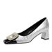 5299-K32 Korean Version Light Luxury Women's Shoes, Thick Mid Heel, Shallow Mouth Burst Pattern Splicing, Square Head_vogvips.com