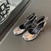 Sheepskin Version ~ Mary Jane High Heels For Women 2024 New Thick Heel Silver Single Round Shallow Mouth Split Toe_vogvips.com