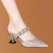 2025 Women's Pointed-Toe High Heels, Closed-Toe, Backless, Rhinestone, Slimming, Spring/Summer, Chunky Heel, European_vogvips.com
