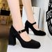 9613-5 Style High Thick Heels, Waterproof Platform Suede, Shallow Mouth Square Toe Belt Buckle, Straight Strap, Single_vogvips.com