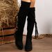 Winter Slimming Over The Knee Boots For Women Round Toe Back Lace Up Tassel Knitted Elastic Plus Size Boot_vogvips.com