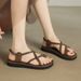 Cameido Women's Casual And Everyday Brown And Brown Pu Round-Toed Flat Sandals_vogvips.com