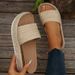 Women's Chunky Platform Sandals With Jute Rope Design - Round Toe Roman Style Summer Beach Slides - Comfortable Rubber Sole In Beige, Khaki, Camel_vogvips.com