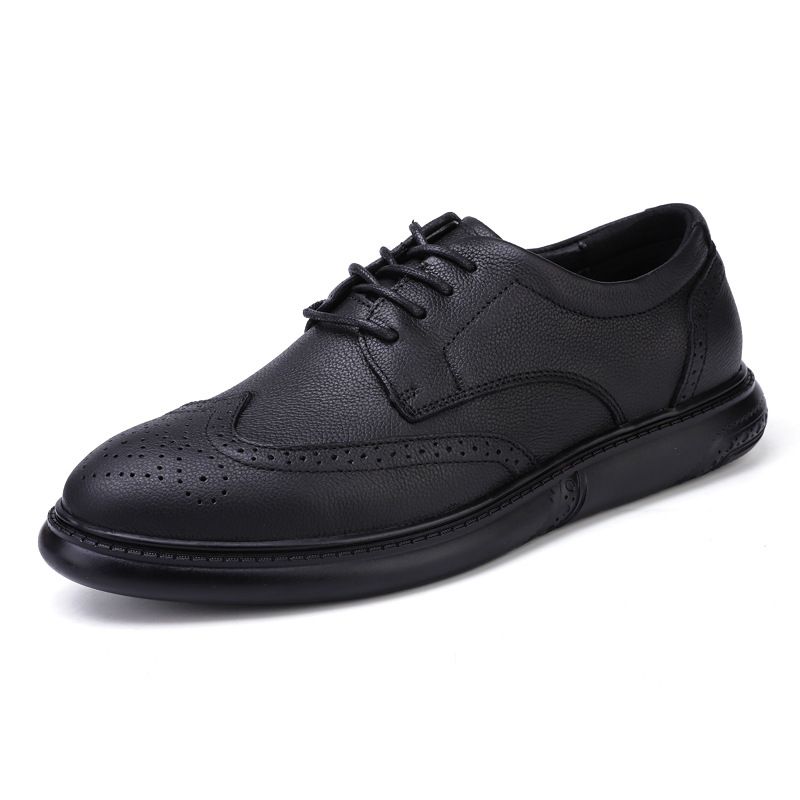 Euro Step British Brogue Trendy Men's Top Layer Cowhide Genuine Thick Sole Carved Business Large Size Pure Leather Shoes_vogvips.com
