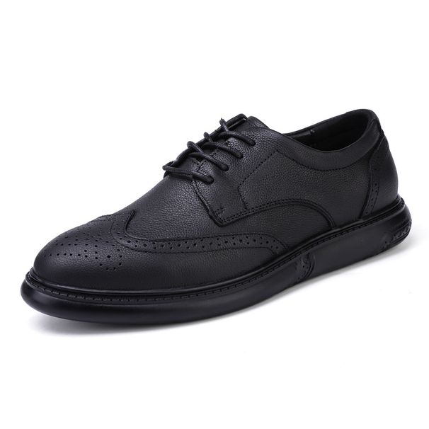 Euro Step British Brogue Trendy Men's Top Layer Cowhide Genuine Thick Sole Carved Business Large Size Pure Leather Shoes_vogvips.com
