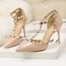 6289-2 European And American Sexy Nightclub Thin Slimming Heel Pointed Toe High Heels Women's Rivet Hollow Strap Sandals_vogvips.com