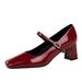 6292 Style Elegant Women's With Rhinestone Flat And Square Toe Patent Leather Shiny Surface, Shallow Mouth, Thick Heel,_vogvips.com