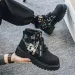 Mens Black Platform Combat Boots With Durable Colorful Embroidery And Tassels_vogvips.com