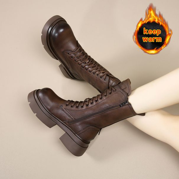 【 First Layer Cowhide 】 Martin Boots Women's Shoes 2025 Year Winter New Leather Thick Soled Midsole Knight Boots_vogvips.com