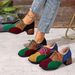 Women's Retro Color Blocked mid Heel Flats Lace up Suede Leather Shoes plus Size Autumn New Style_vogvips.com