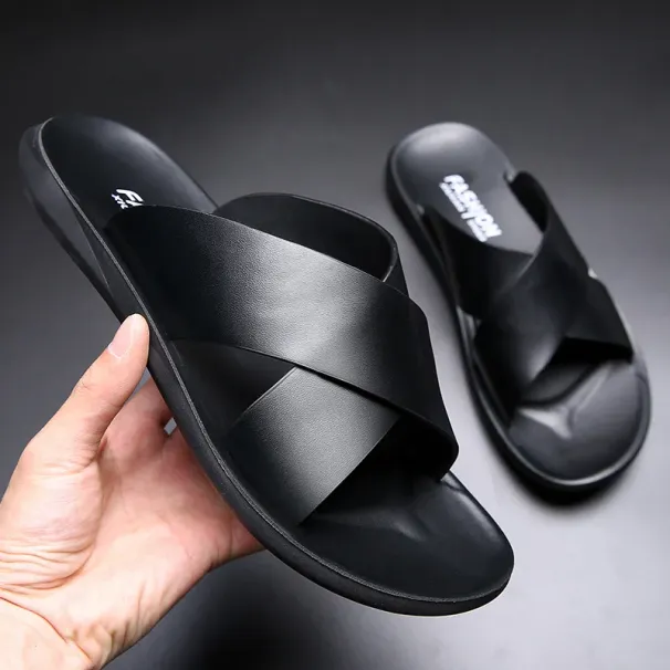 Slippers Genuine Leather Luxury Fashion New Men's Flat Shoes Casual Non-Slip Beach Sandals For Men Zapatos Hombre_vogvips.com