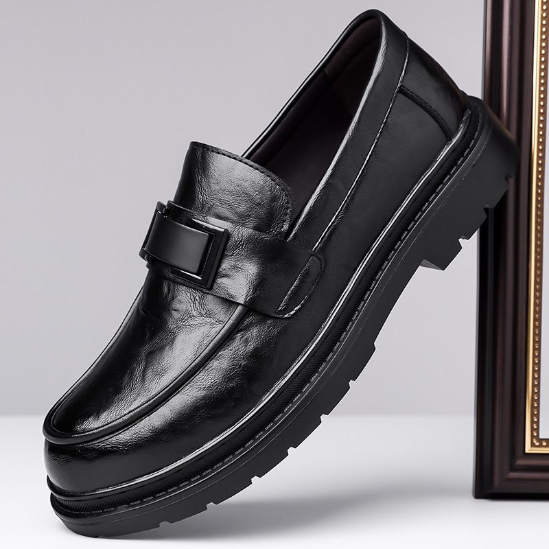 Men's New Business Casual Slip-On Fashion Trend British Style Thick Sole Leather Shoes For Men_vogvips.com