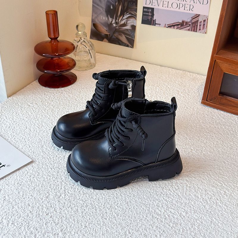 Girls' Martin Boots 2025 New Style Spring And Autumn Children's Boots Autumn British Style Short Boots Black Mid-calf Leather Boots Fashionable_vogvips.com