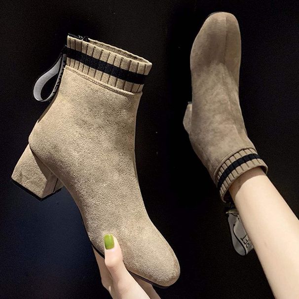 Plu Size Martin For Women, Britih Style, New Autumn Winter Sock High Heel, Elatic Boot, Chunky Heel Slim Short_vogvips.com