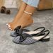 Women's Pointed Toe Bow Tie Houndstooth Flat Sandals Summer New Style European American Open Back Sandals_vogvips.com