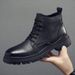 European Warm Series New 2021 Autumn Winter British Korean Style Martin Men's Mid-top Casual Genuine Leather Versatile Black Work Boots_vogvips.com