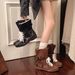 Women's Shoes Hidden Wedge Heels, Autumn/winter Retro Mid Calf German Training Fashion Short Boots, Lace Up Hidden Wedge Heel Martin Boots_vogvips.com
