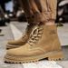 Autumn And Winter Leather Martin Boots Men's High-top British Retro Tooling Boots Thick-soled Heightening Matte Leather Short Boots Rhubarb Boots_vogvips.com