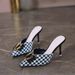 Retro Summer Baghead Metal Buckle Müller Shoes, 9cm, Versatile, Thousand-bird-pattern, Low Heel, Pointed Toe, Elegant Flip-flops_vogvips.com