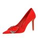 516-H31 Korean Style Fashion Party High Heels Stiletto Women's Suede Shallow Pointed Toe Rhinestone Bowknot Single Shoes_vogvips.com