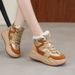 High-top Snow For Women 2024 Winter Sheepskin Boots Warm Northeast Large Cotton Shoes Wedge Heel Cold-proof_vogvips.com