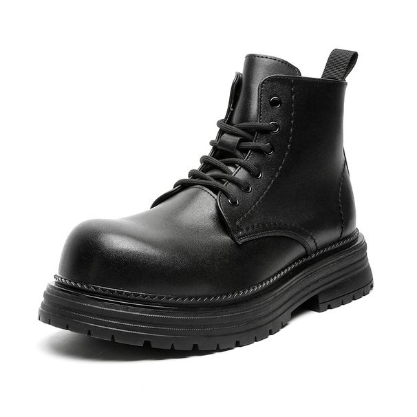 Show Leg Thin Inner Height Increase Martin Boots Men's Platform Fashion Boots Height Increase Shoes_vogvips.com