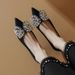 Cameido Women's Mid - Heeled Pointed - Toe Low - Cut Single - Sole Shoes With Rhinestone - Decorated Bows, Comfortable And Stylish Cat_vogvips.com