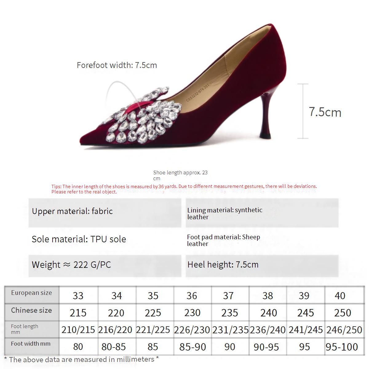 Cameido Women's High Heels - 7.5CM Pointed Toe Stiletto Pumps With TPU Sole & Velvet Fabric (Black/Burgundy)_vogvips.com