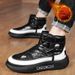 Men's Winter Cotton Shoes - Casual High-Top Martin Boots With Slip-Resistant Sole, Waterproof PU Leather & Elastic Lacing For Comfort_vogvips.com