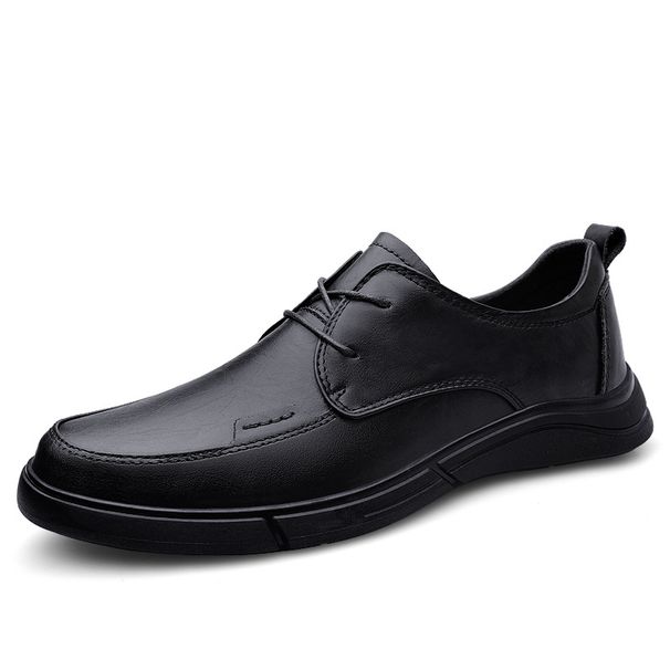 Leather Shoes Dress Casual Shoes Low-top Lace-up Leather Surface Foot Cover Round Head Work Men's Shoes_vogvips.com