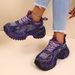 Fall New Heavy Industry Denim Rhinestone Platform Casual Women S Sneakers Round Toe Large Size Single Shoes_vogvips.com