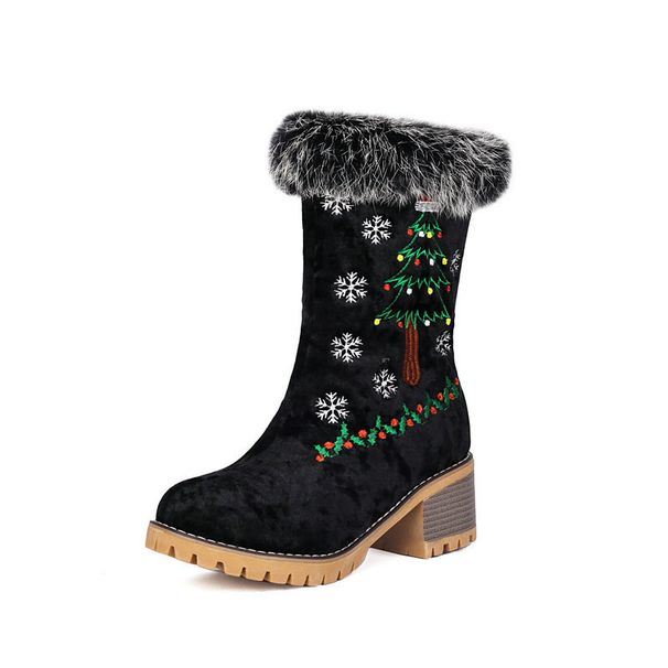Women's Snow Boots, Red Christmas Shoes, Round Toe, Thick Sole, Thick Heel, High Heel, Thick Fur Lining, Short Boot, Warm Cotton Shoes, Short Boots_vogvips.com