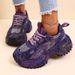 Fall New Heavy Industry Denim Rhinestone Platform Casual Women S Sneakers Round Toe Large Size Single Shoes_vogvips.com