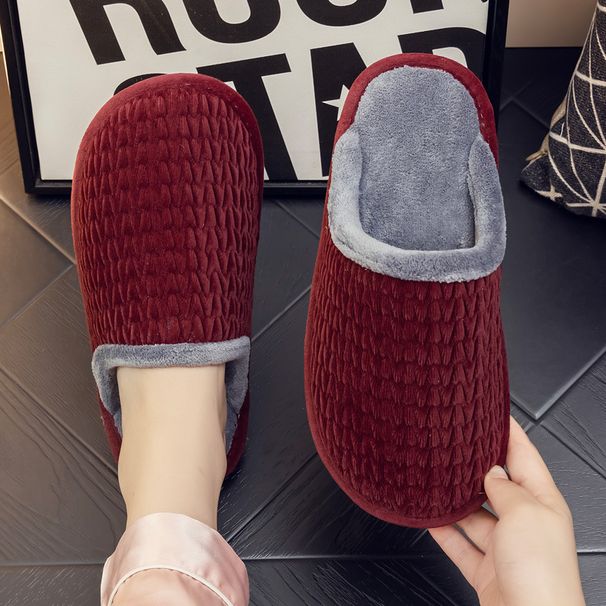 Bubble Cloth Surface, Autumn And Winter, Couple's Home, Indoor, Cow Tendon Bottom With Plush Warm Cotton Slippers, Indoor Anti Slip_vogvips.com